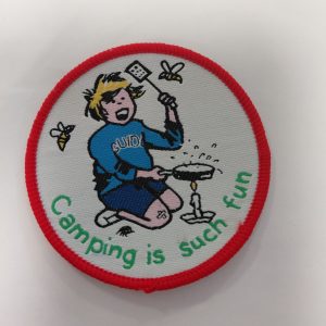 Guide fun set of badges c1990 - Camping is such fun (red)